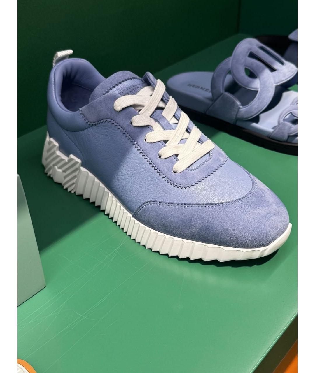 HERMES Голубые кожаные кроссовки, фото 4