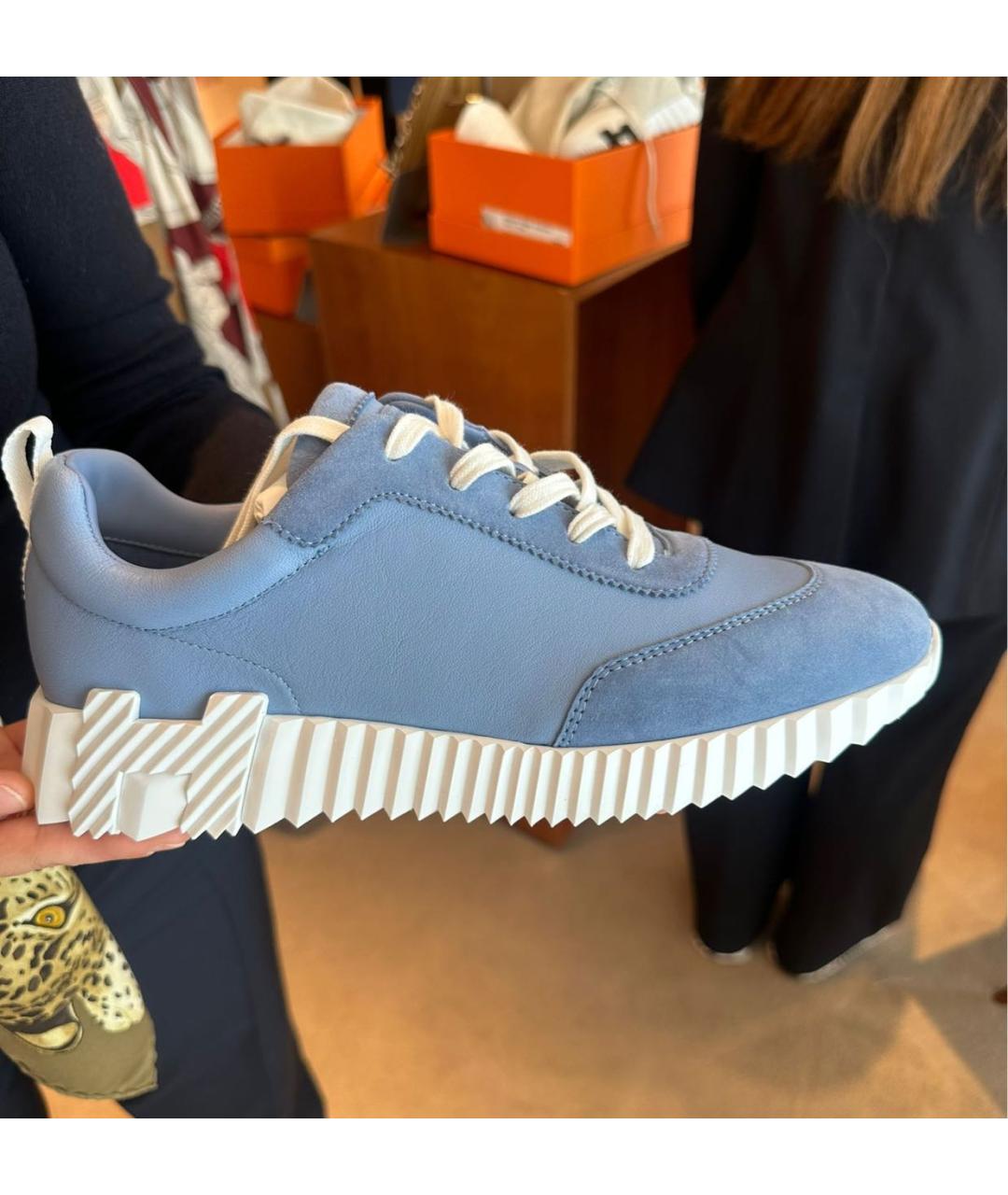 HERMES Голубые кожаные кроссовки, фото 2