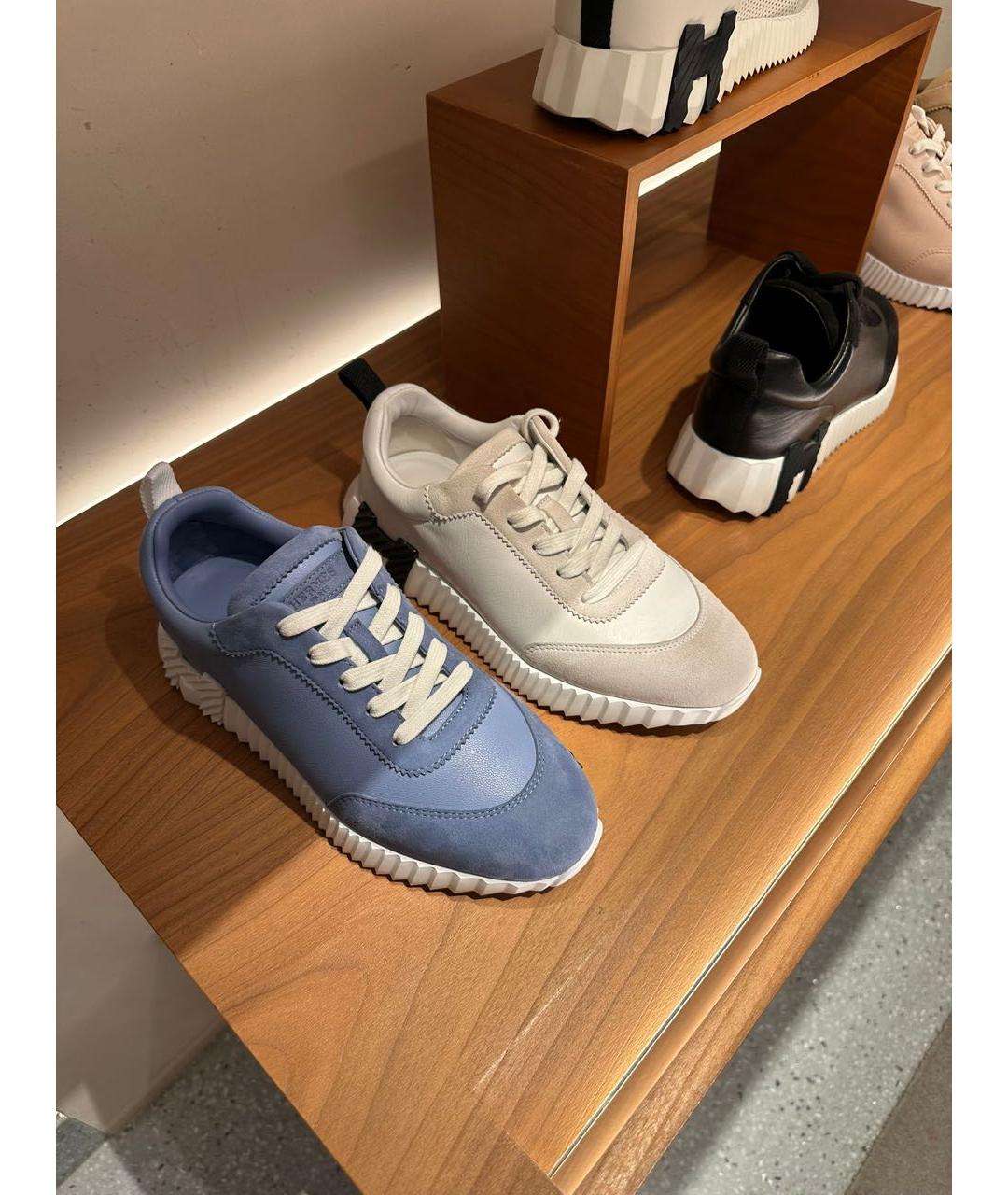 HERMES Голубые кожаные кроссовки, фото 3