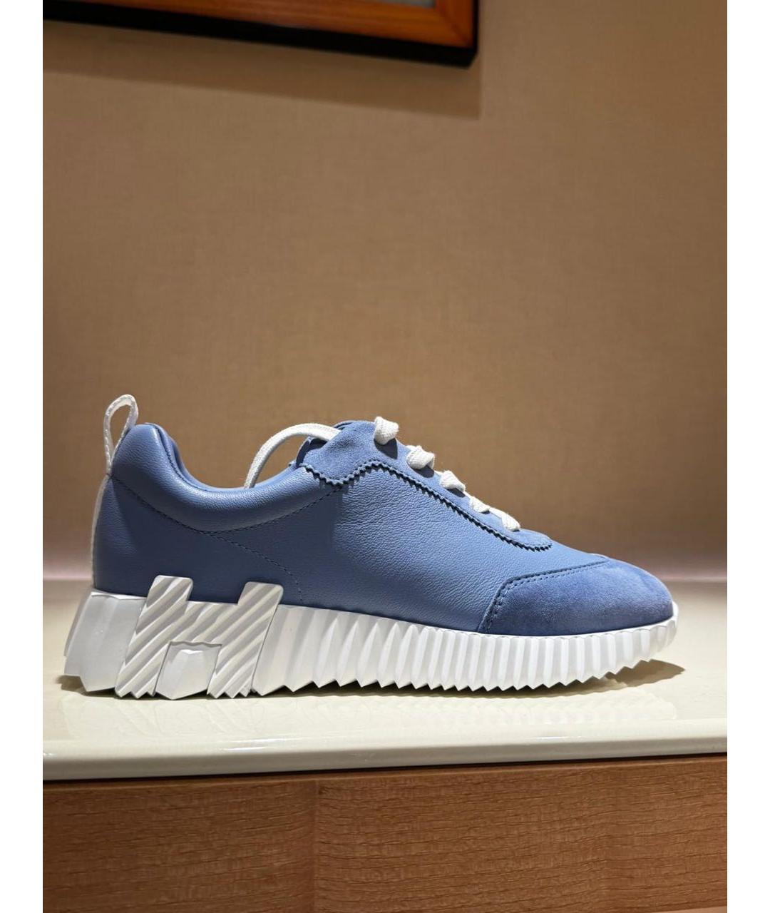 HERMES Голубые кожаные кроссовки, фото 6