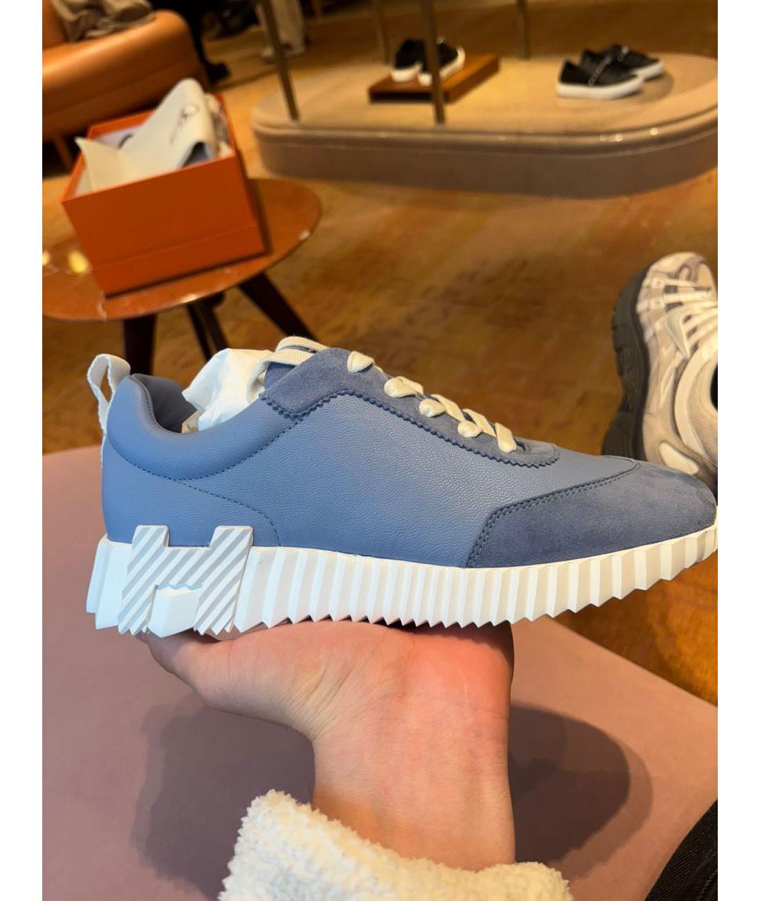 HERMES Голубые кожаные кроссовки, фото 5