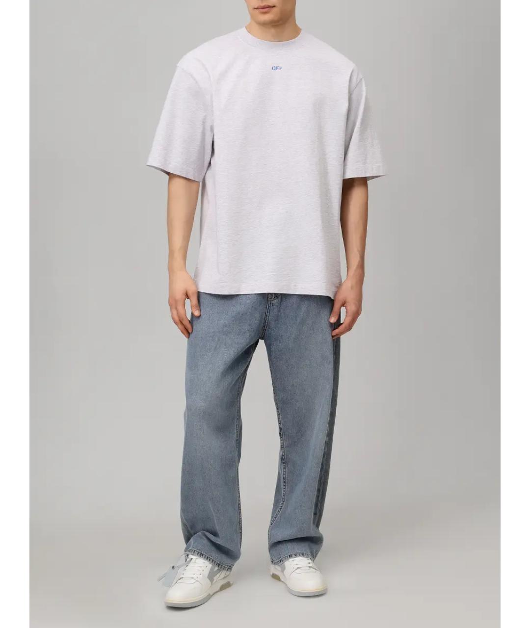OFF-WHITE Серая хлопковая футболка, фото 2