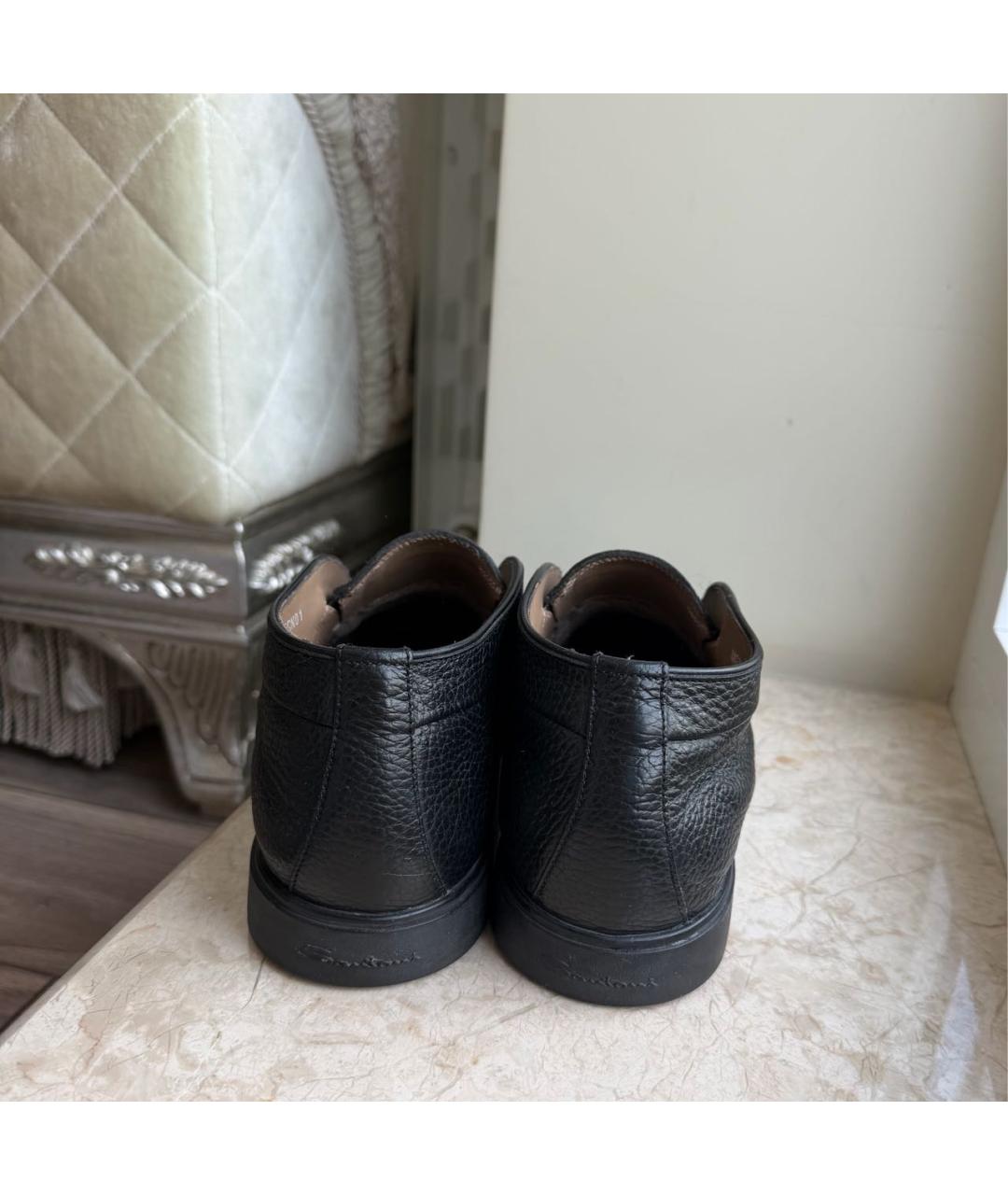 SANTONI Черные кожаные низкие ботинки, фото 4