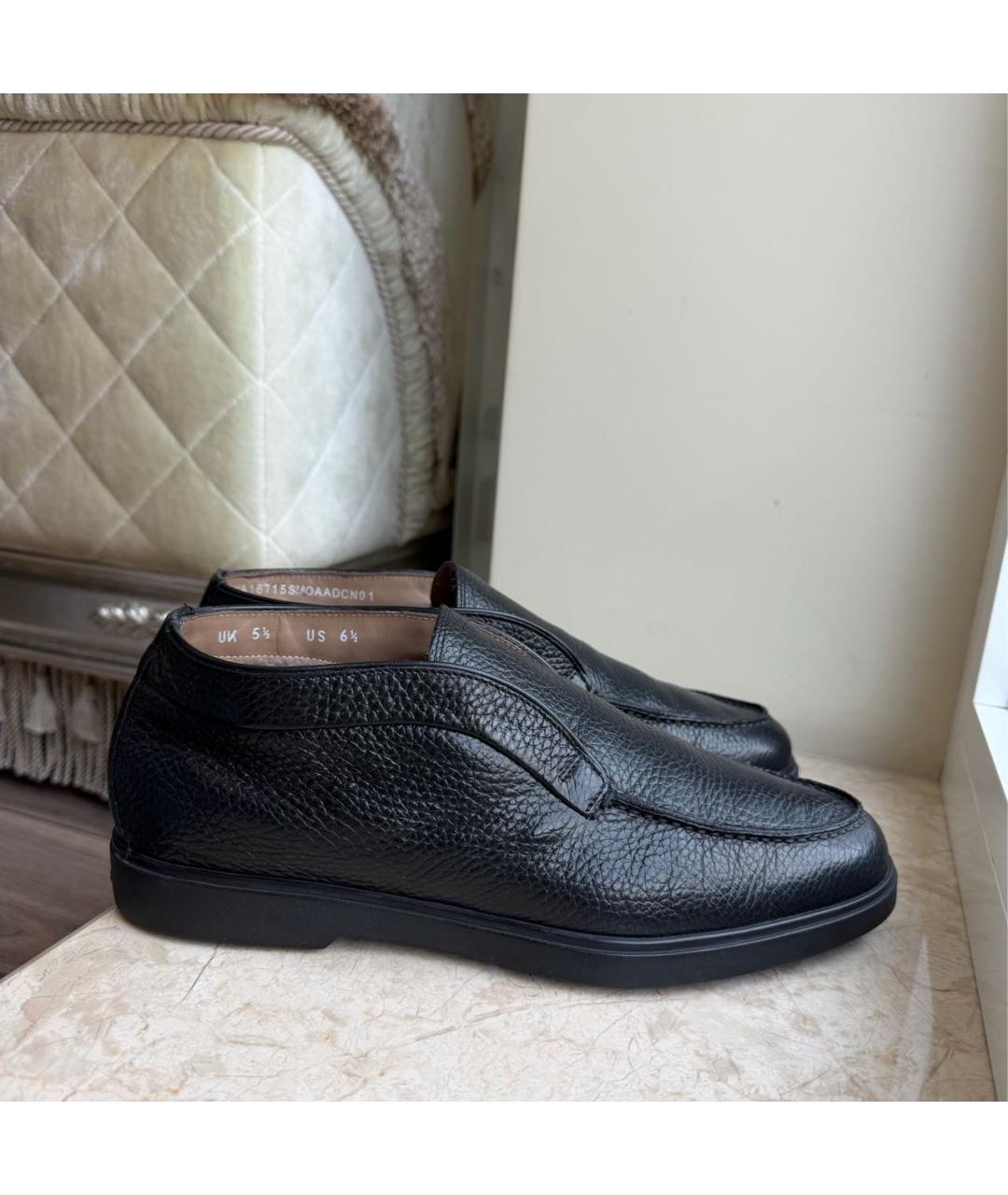 SANTONI Черные кожаные низкие ботинки, фото 7