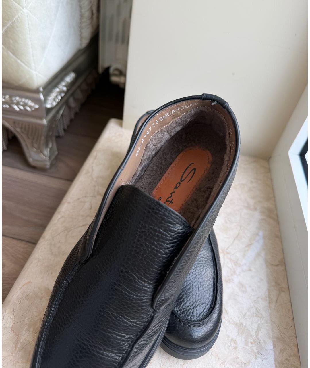 SANTONI Черные кожаные низкие ботинки, фото 3