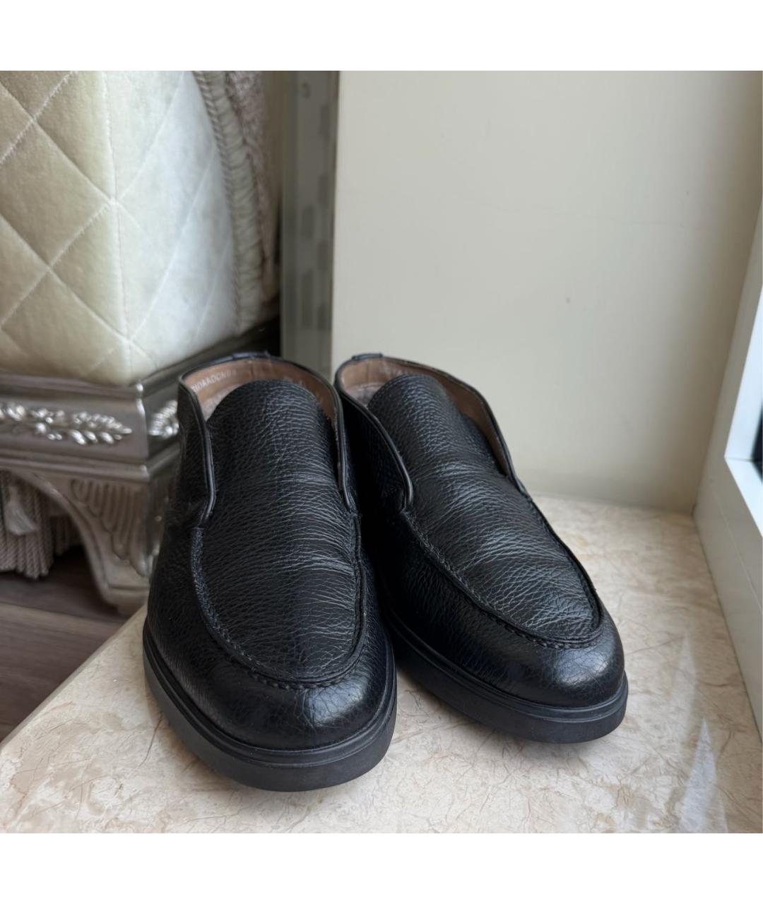 SANTONI Черные кожаные низкие ботинки, фото 2