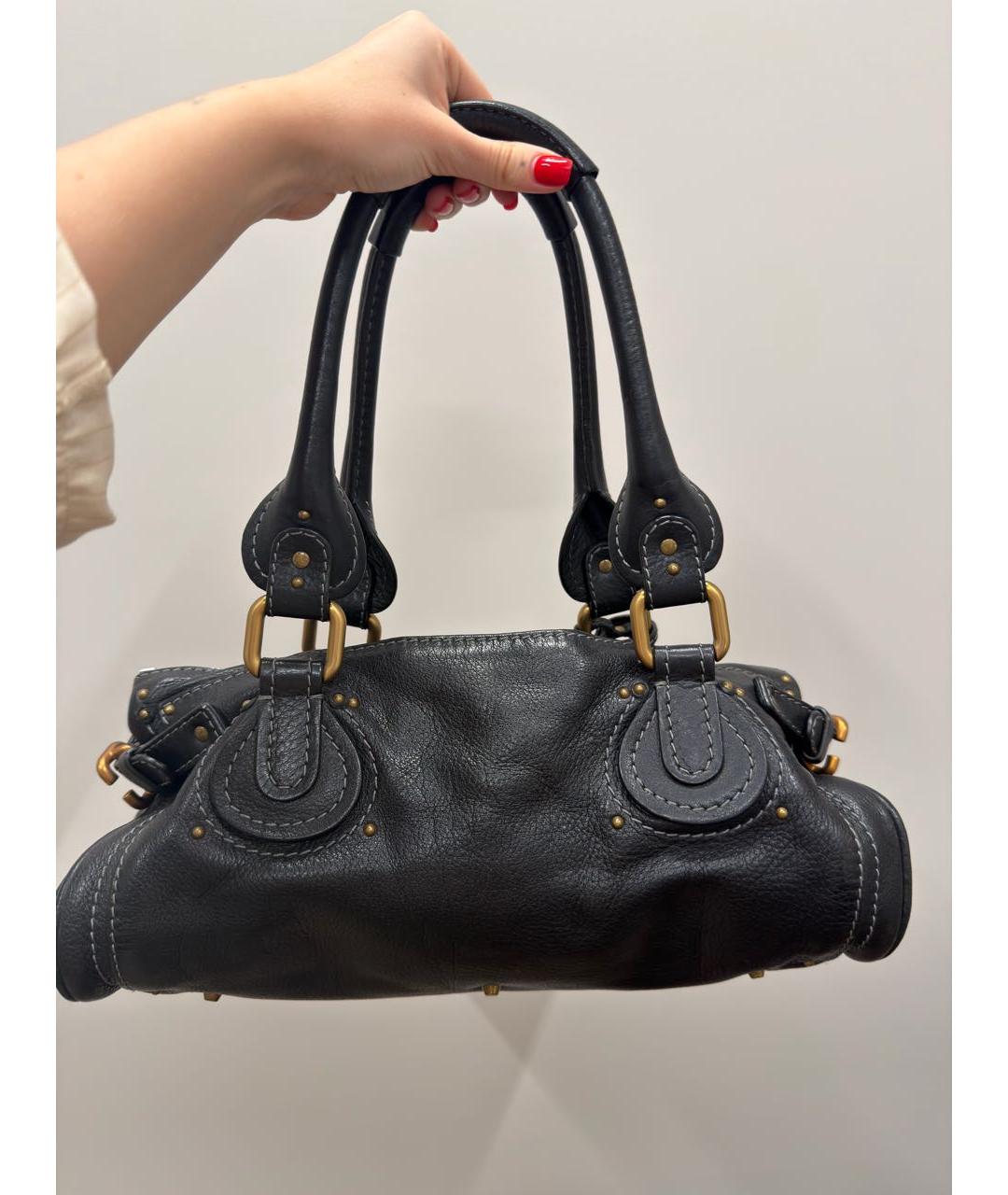 CHLOE Черная кожаная сумка с короткими ручками, фото 3