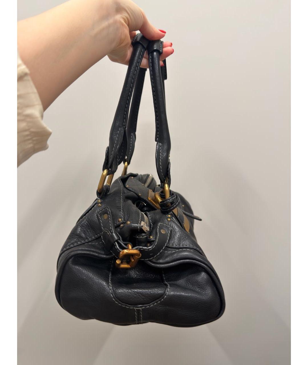 CHLOE Черная кожаная сумка с короткими ручками, фото 2