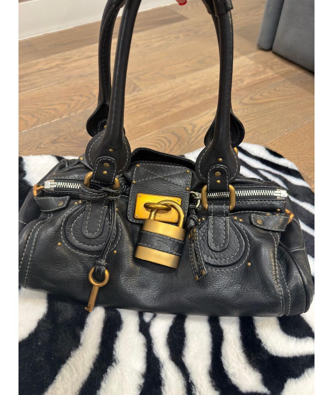 CHLOE Черная кожаная сумка с короткими ручками, фото 5