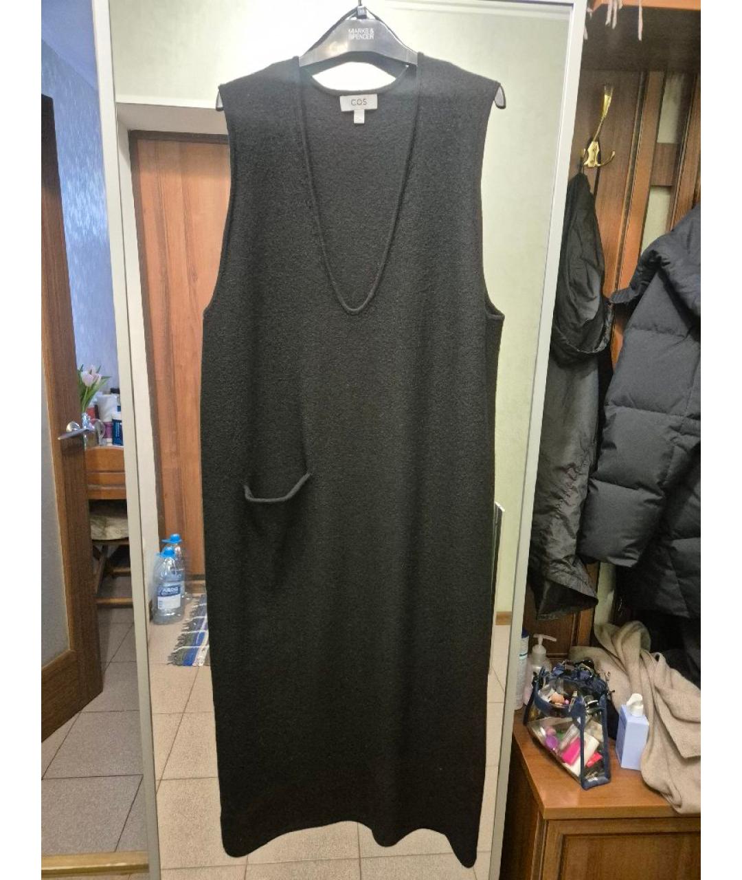 COS Черное шерстяное повседневное платье, фото 5