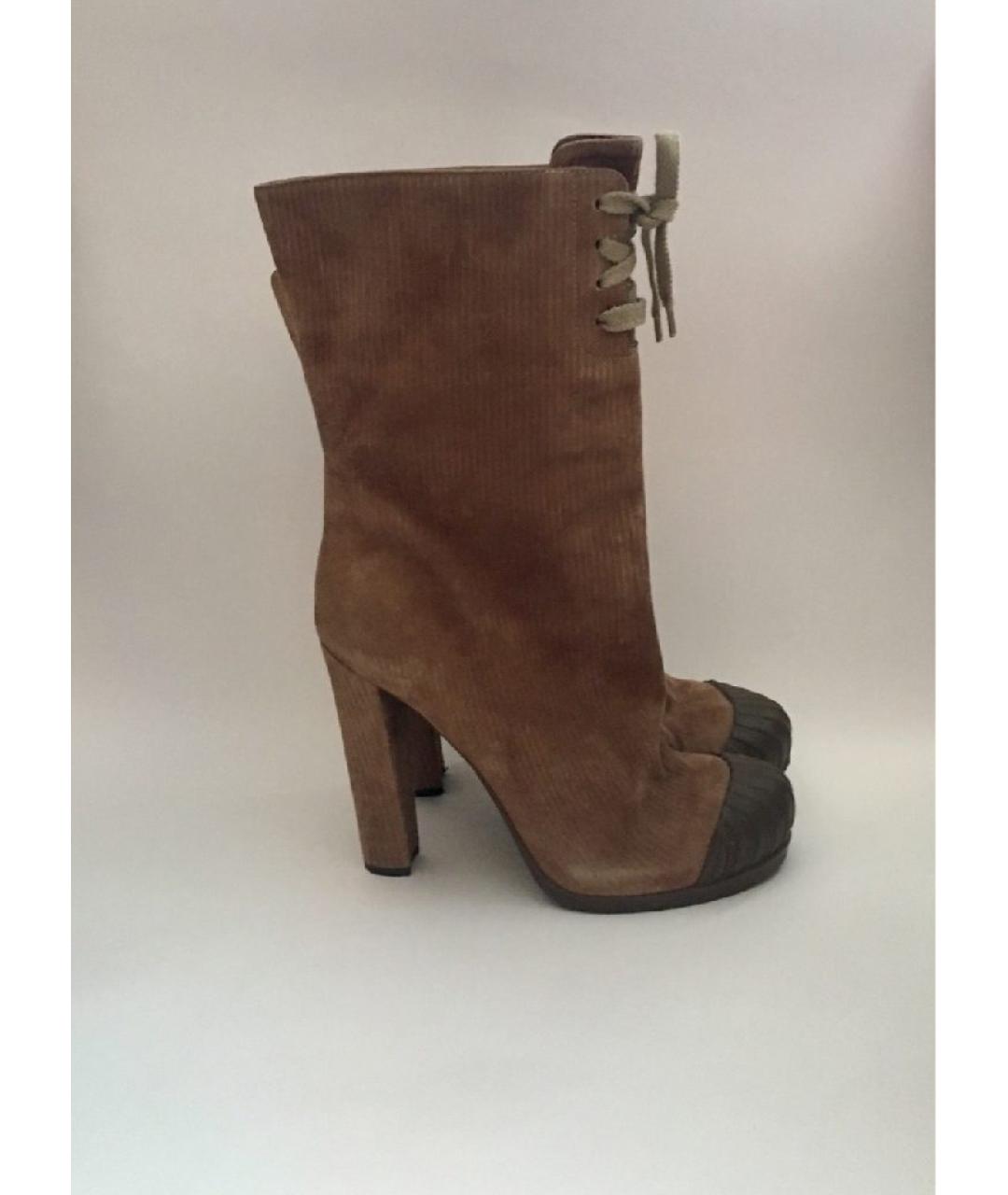 FENDI Коричневые замшевые сапоги, фото 10