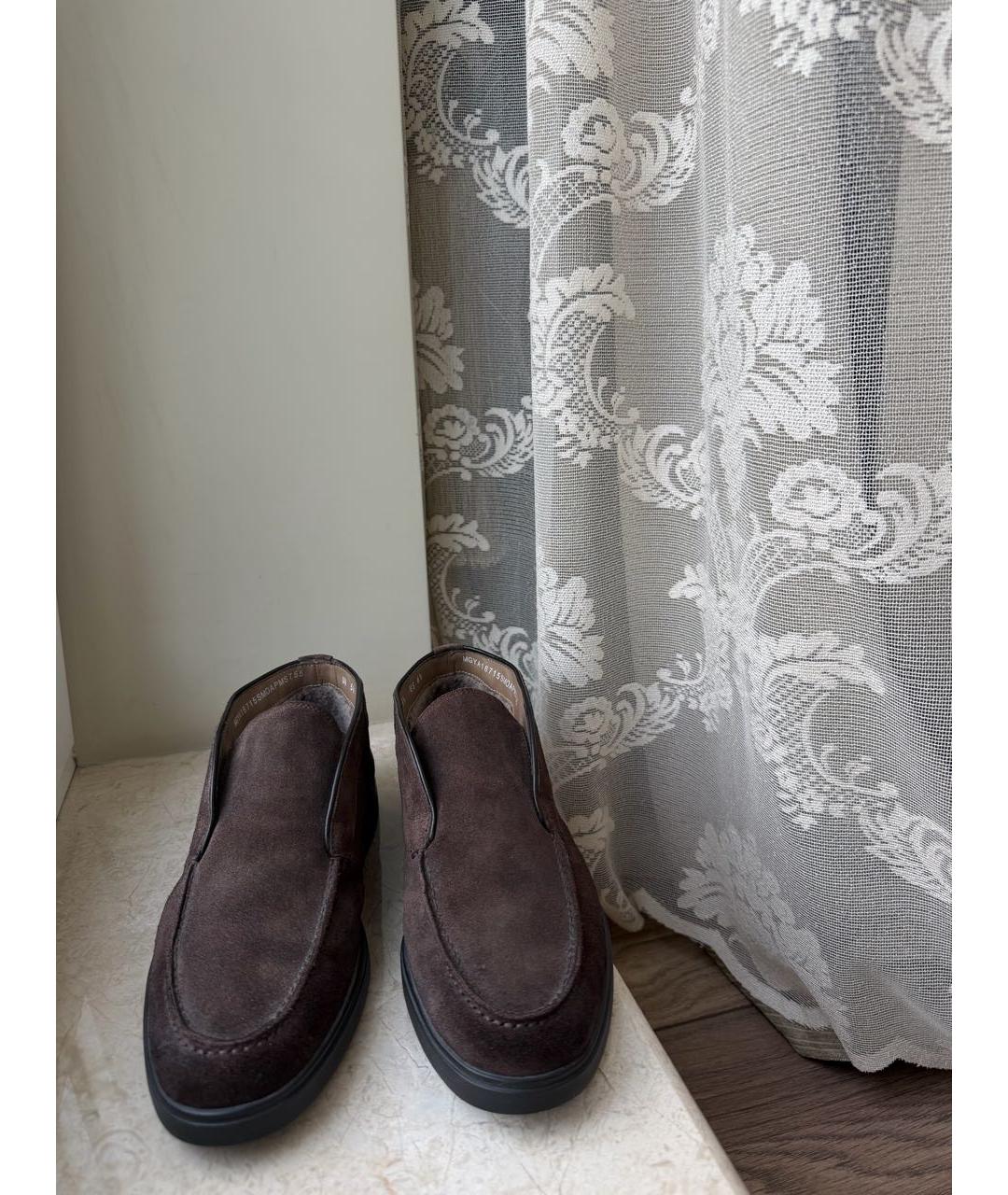 SANTONI Коричневые замшевые низкие ботинки, фото 2