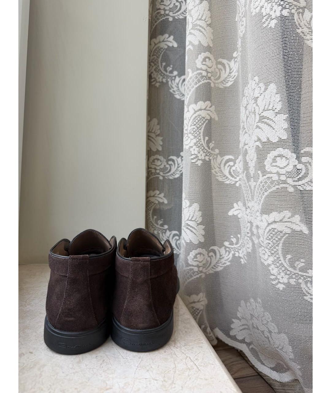 SANTONI Коричневые замшевые низкие ботинки, фото 4
