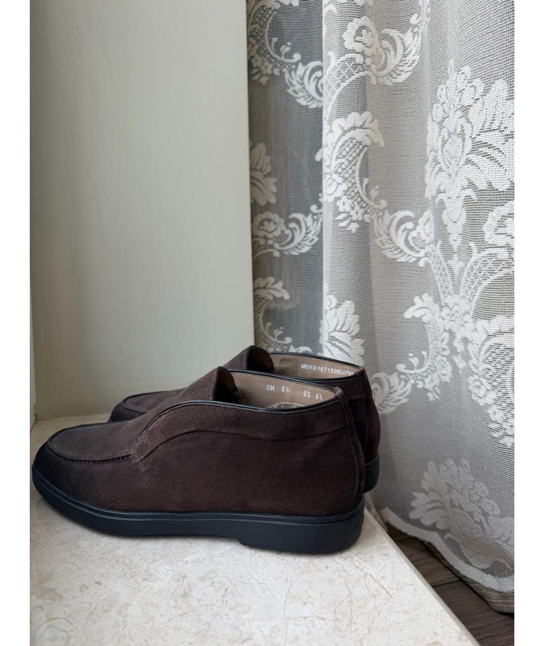 SANTONI Коричневые замшевые низкие ботинки, фото 8