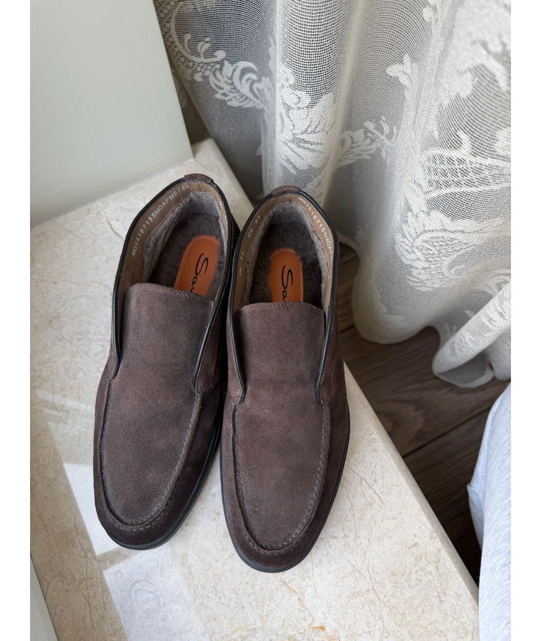 SANTONI Коричневые замшевые низкие ботинки, фото 3