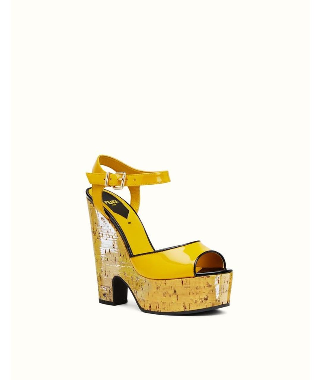 FENDI Желтые босоножки из лакированной кожи, фото 9