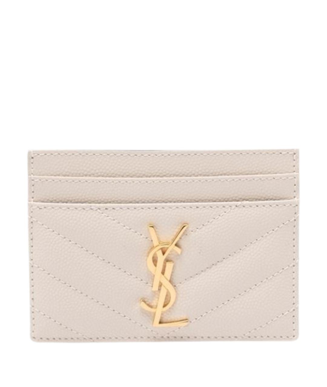 SAINT LAURENT Белый кожаный кардхолдер, фото 1