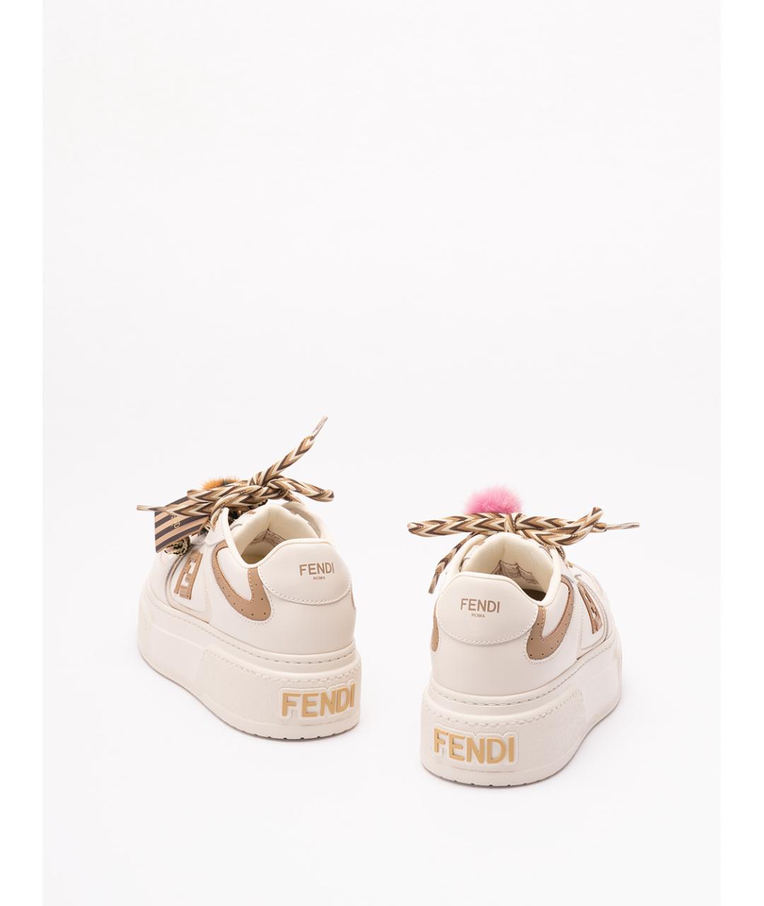 FENDI Бежевые кожаные кеды, фото 3