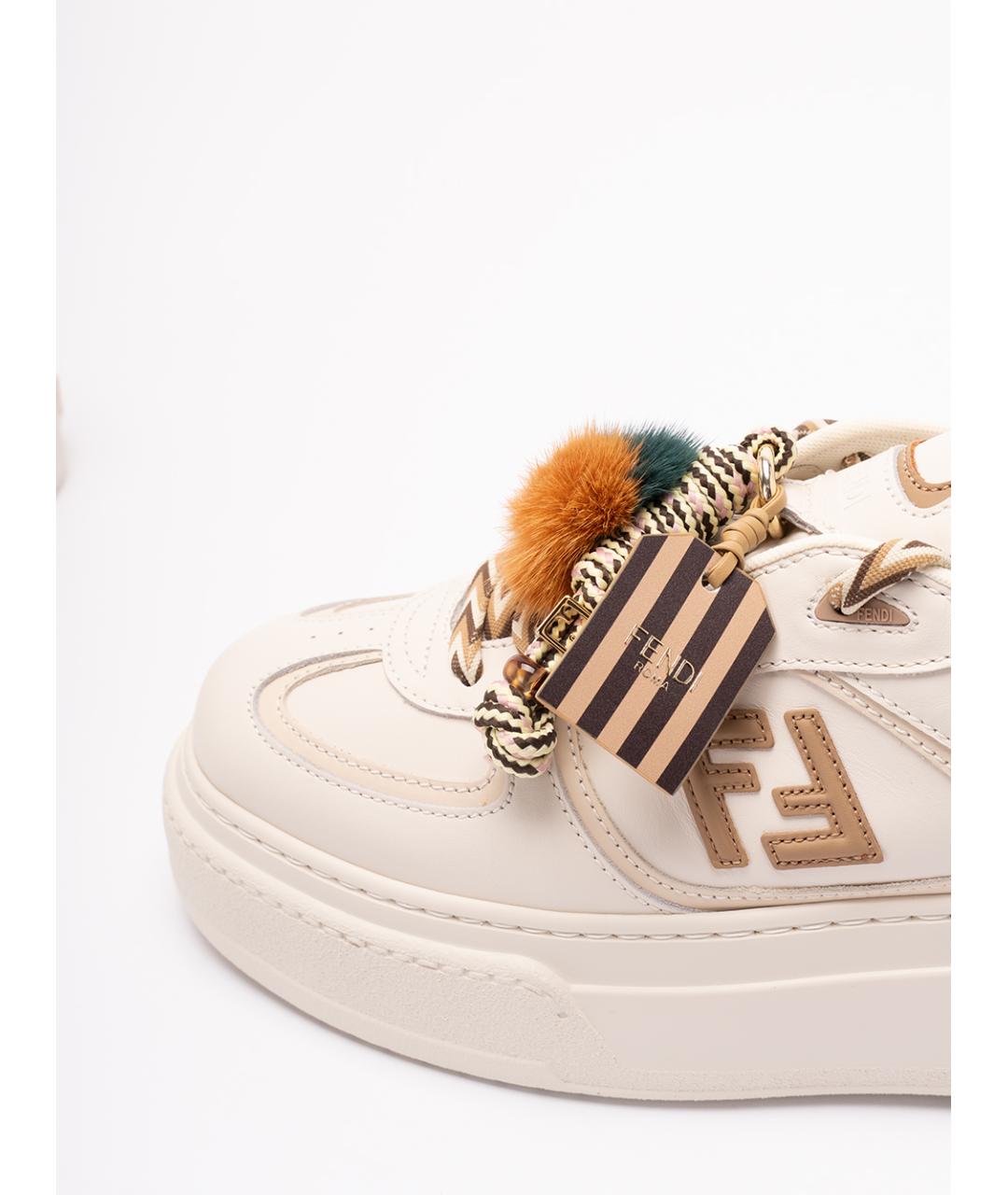 FENDI Бежевые кожаные кеды, фото 6