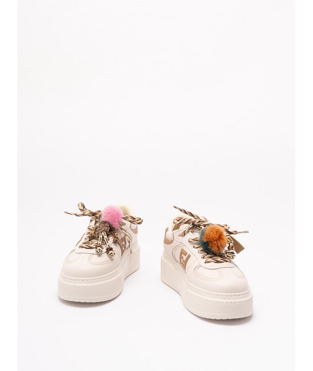 FENDI Бежевые кожаные кеды, фото 2