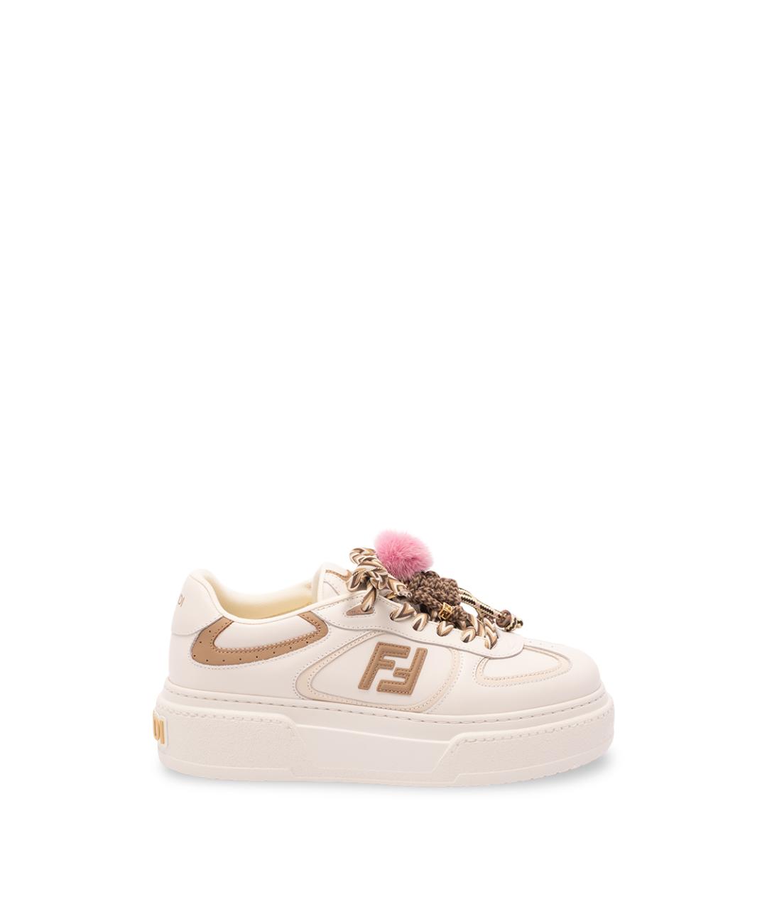 FENDI Бежевые кожаные кеды, фото 1