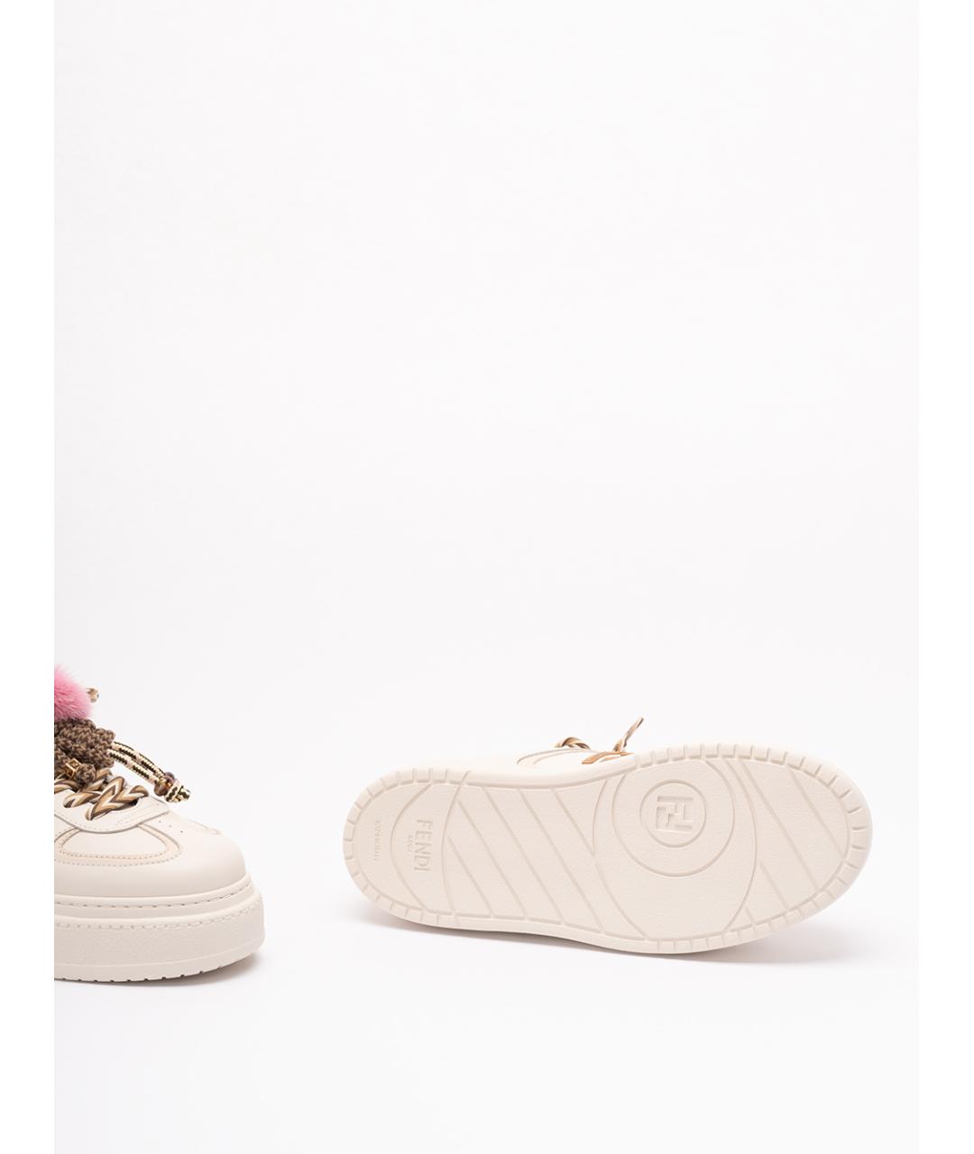 FENDI Бежевые кожаные кеды, фото 4