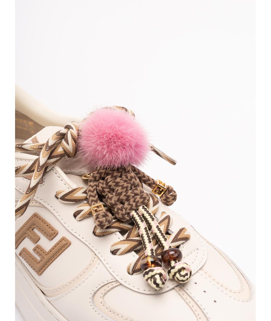 FENDI Бежевые кожаные кеды, фото 5