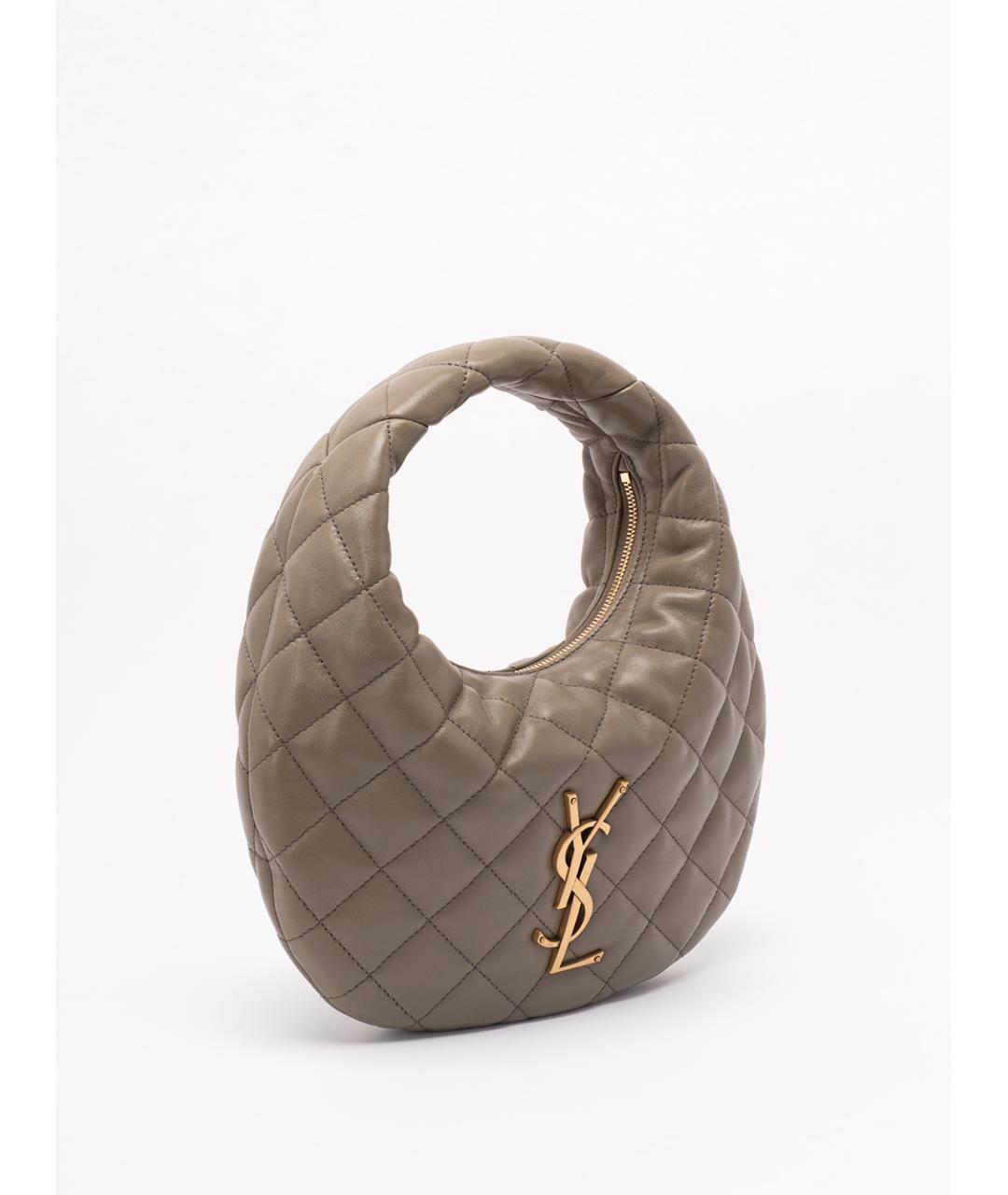 SAINT LAURENT Бежевая кожаная сумка с короткими ручками, фото 3