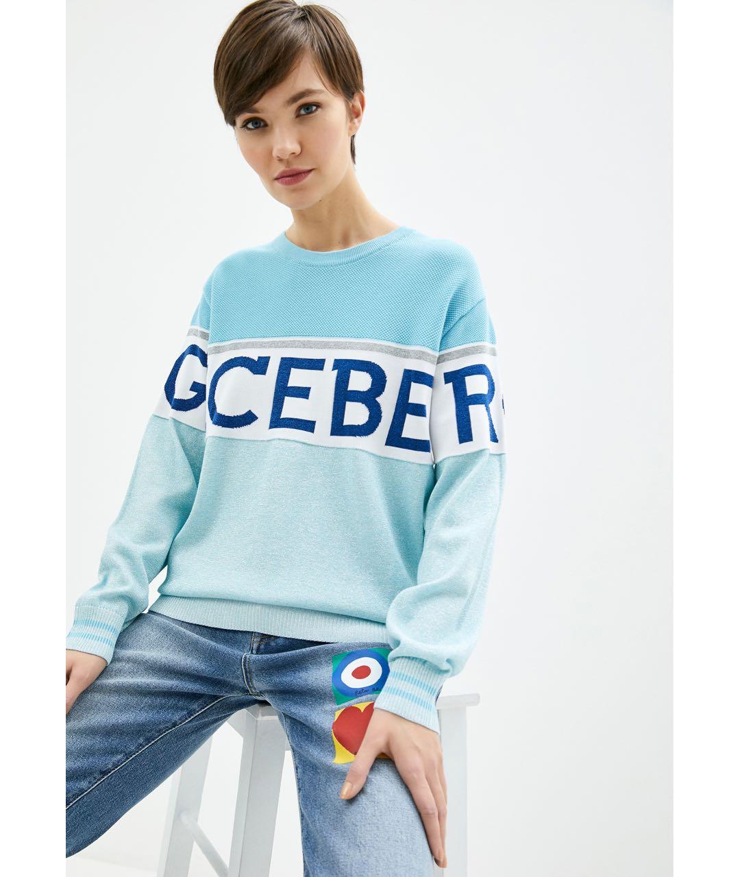 ICEBERG Голубой хлопковый джемпер / свитер, фото 3
