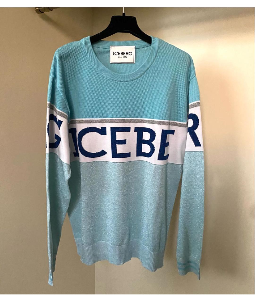 ICEBERG Голубой хлопковый джемпер / свитер, фото 6