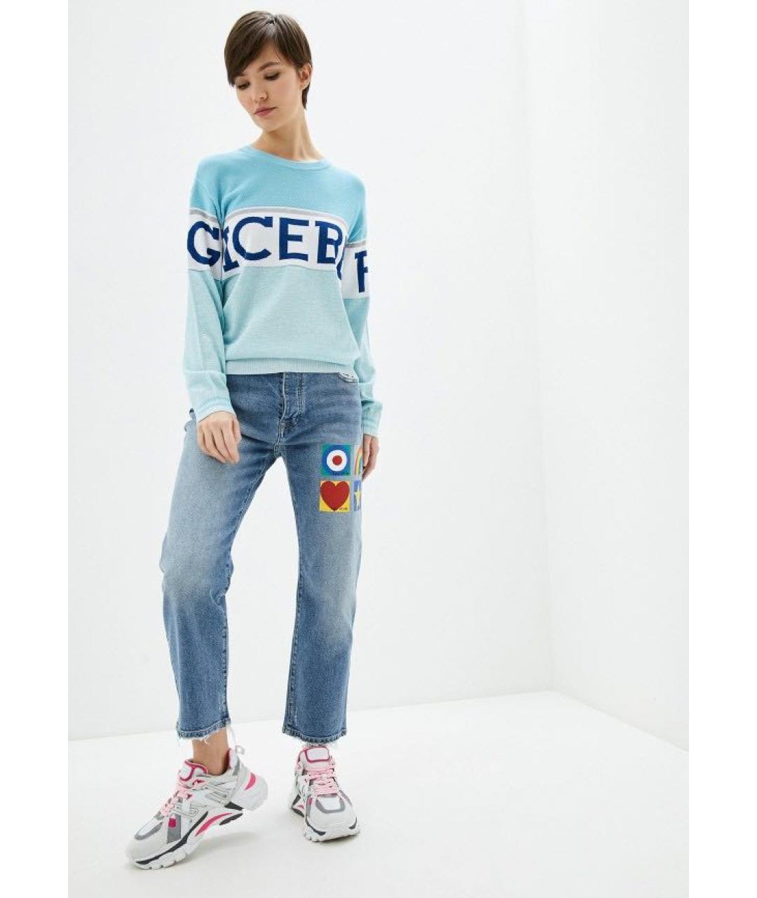 ICEBERG Голубой хлопковый джемпер / свитер, фото 4