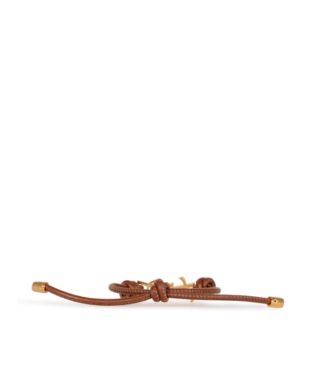 SAINT LAURENT Коричневый кожаный браслет, фото 2