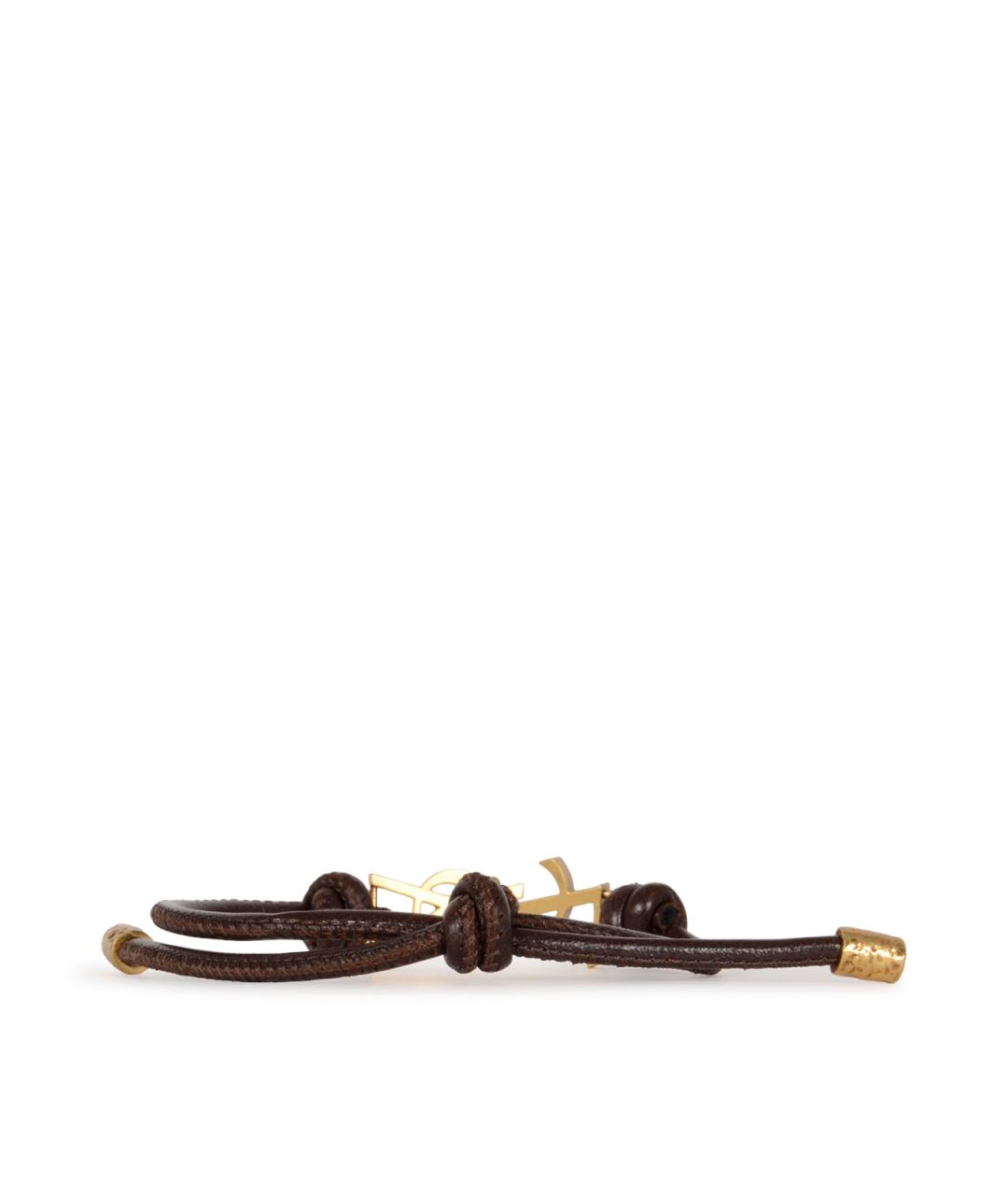 SAINT LAURENT Коричневый кожаный браслет, фото 2