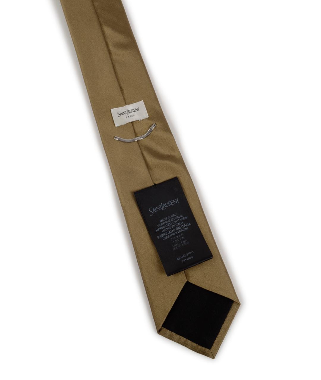 SAINT LAURENT Бежевый шелковый галстук, фото 3