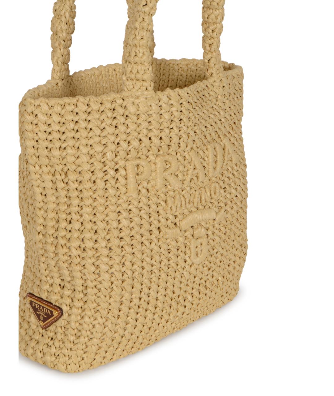 PRADA Бежевая пелетеная сумка тоут, фото 4