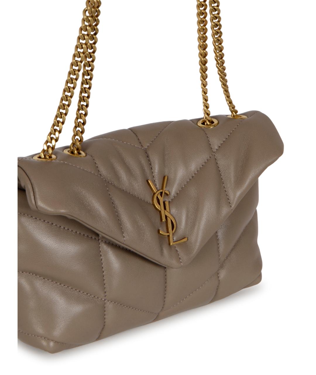SAINT LAURENT Бежевая кожаная сумка через плечо, фото 4