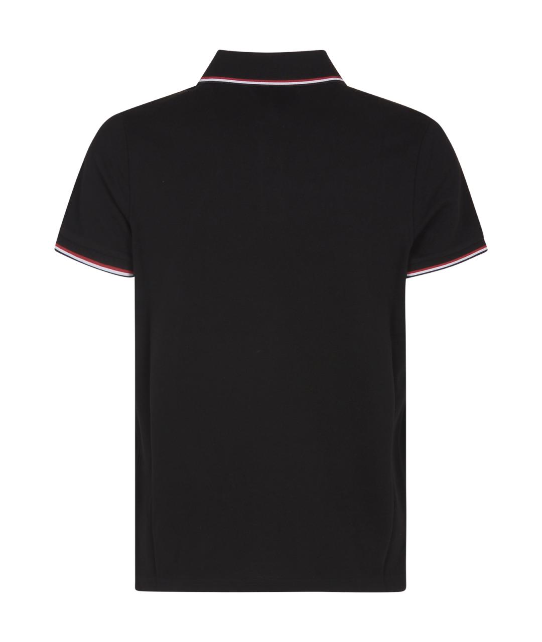 MONCLER Черное хлопковое поло с коротким рукавом, фото 2