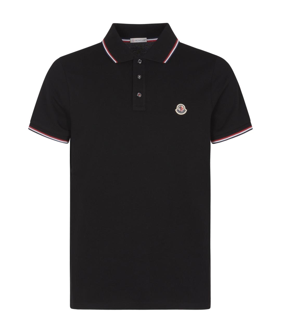 MONCLER Черное хлопковое поло с коротким рукавом, фото 1
