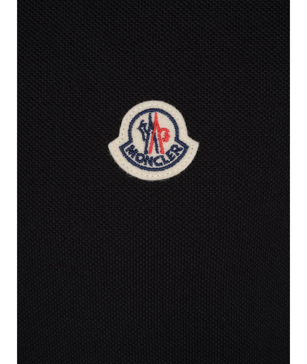 MONCLER Черное хлопковое поло с коротким рукавом, фото 3