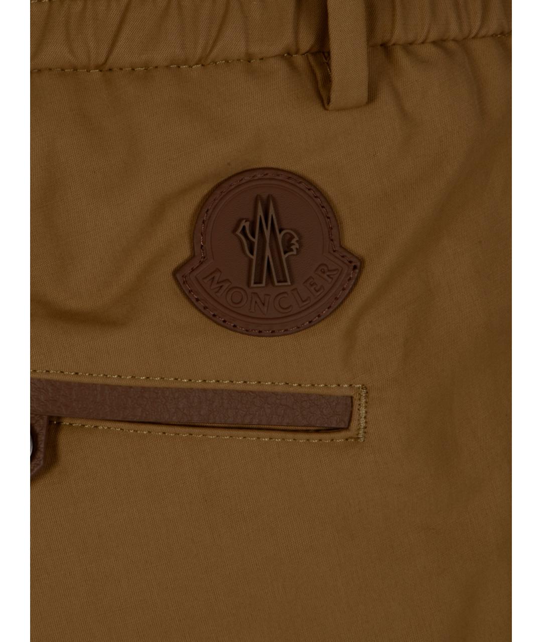 MONCLER Коричневые полиэстеровые повседневные брюки, фото 3