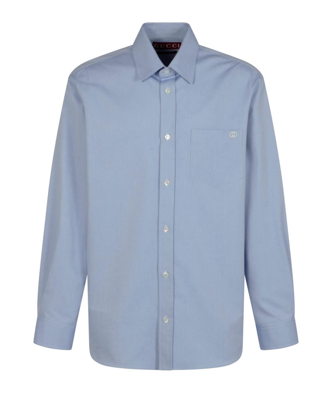 GUCCI Голубая хлопковая классическая рубашка, фото 1
