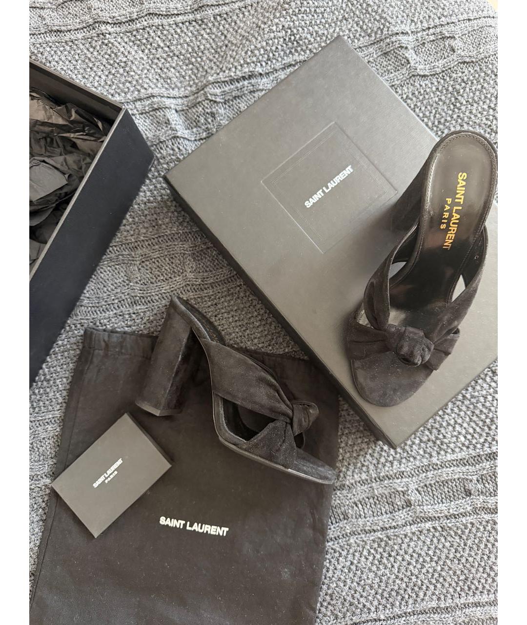 SAINT LAURENT Черные замшевые мюли, фото 9