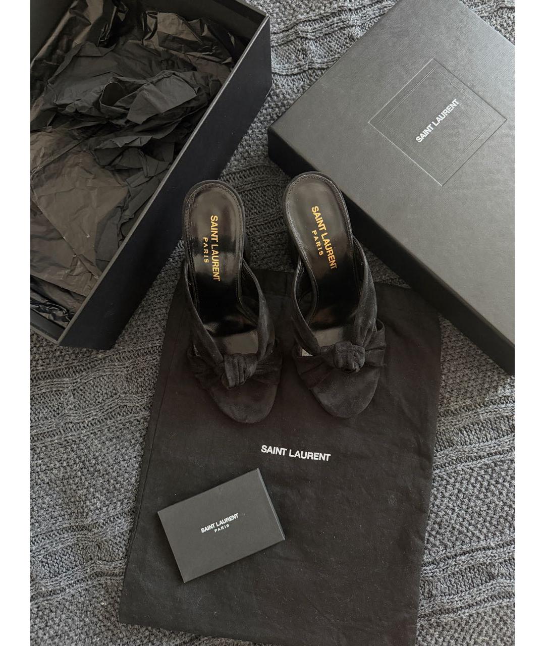 SAINT LAURENT Черные замшевые мюли, фото 8