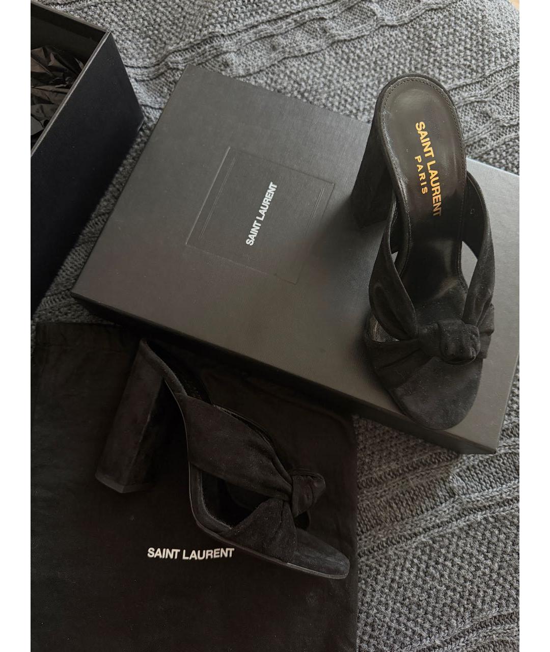 SAINT LAURENT Черные замшевые мюли, фото 5