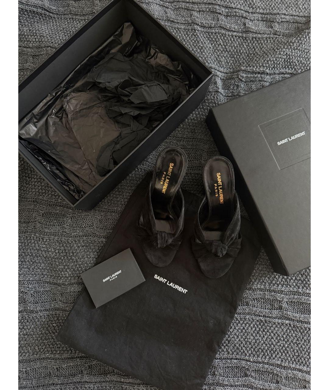 SAINT LAURENT Черные замшевые мюли, фото 4