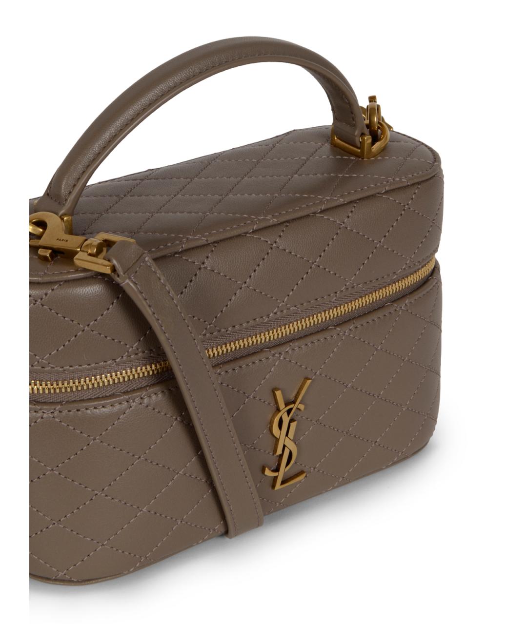 SAINT LAURENT Бежевая кожаная сумка через плечо, фото 4