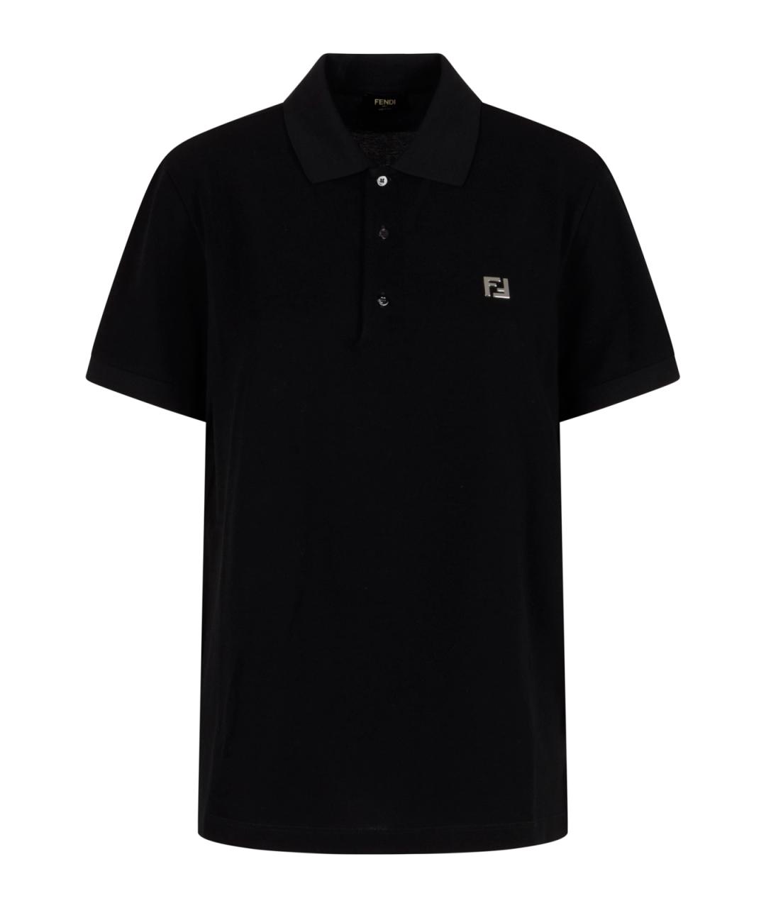 FENDI Черное хлопковое поло с коротким рукавом, фото 1