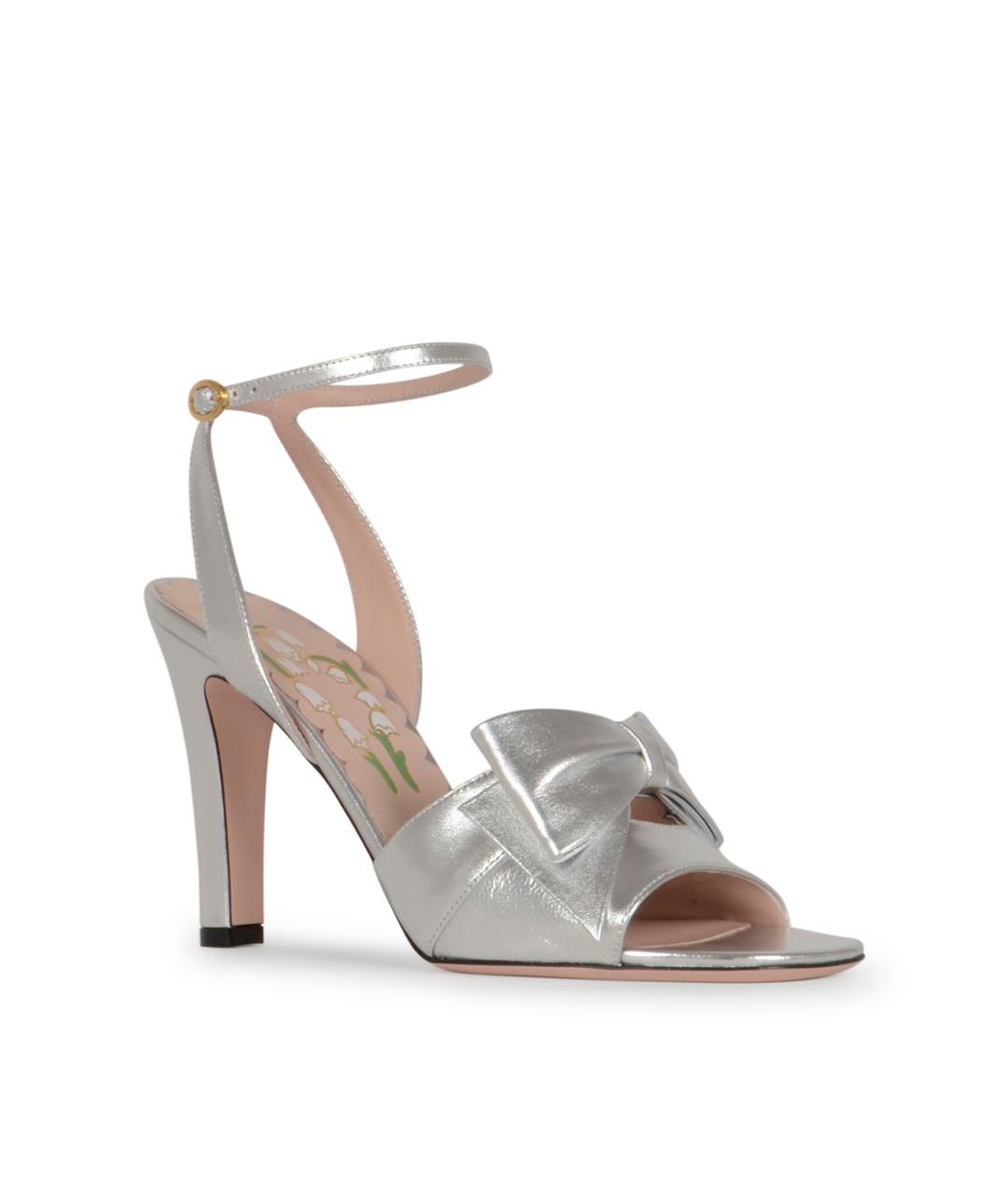 VALENTINO Серебряные кожаные босоножки, фото 2