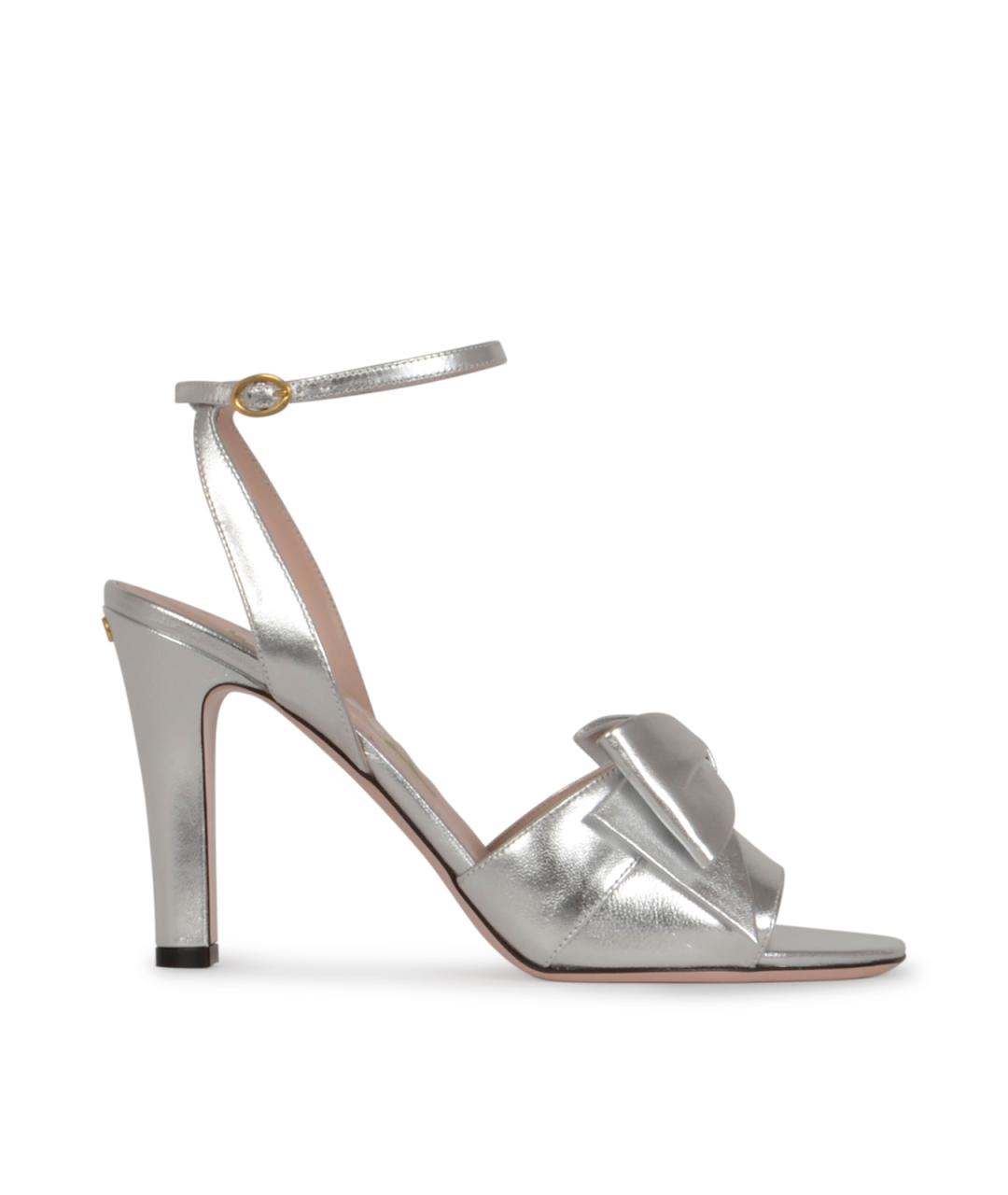 VALENTINO Серебряные кожаные босоножки, фото 1