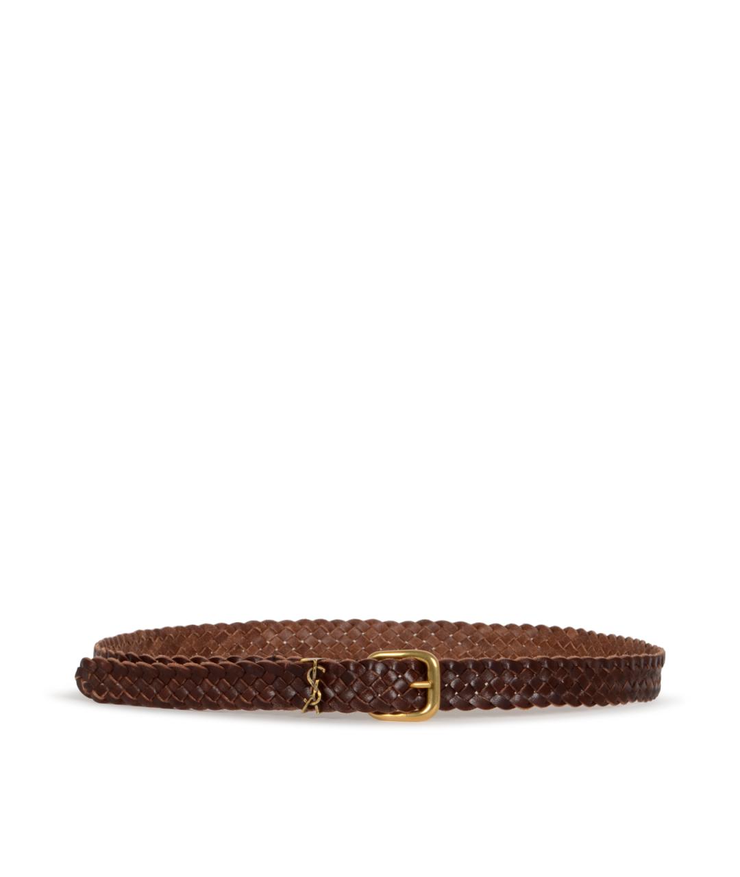 SAINT LAURENT Коричневый кожаный ремень, фото 1